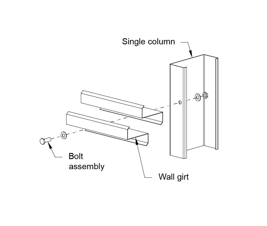 Girt Column Sidewall Single Bolt Detail (Outside Girt Flange Up)